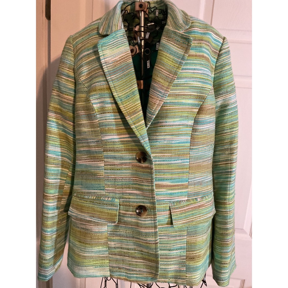 NWT Coldwater Creek Serenity Jacket Green Stripe Textured Blazer Size‎ 10